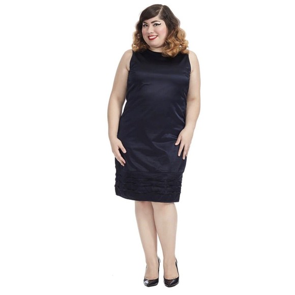 Elvi Dress Blue Satin Layered Pleats Midi  Sleeveless Women’s 18 - Picture 1 of 14